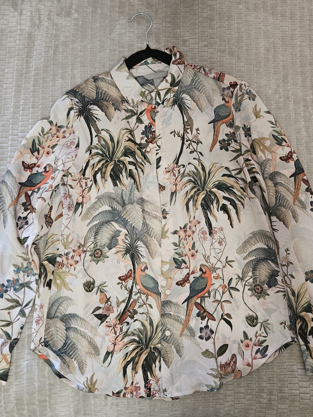 H&M Pink/mutlicolored - Floral/bird Print Button-Down Shirt